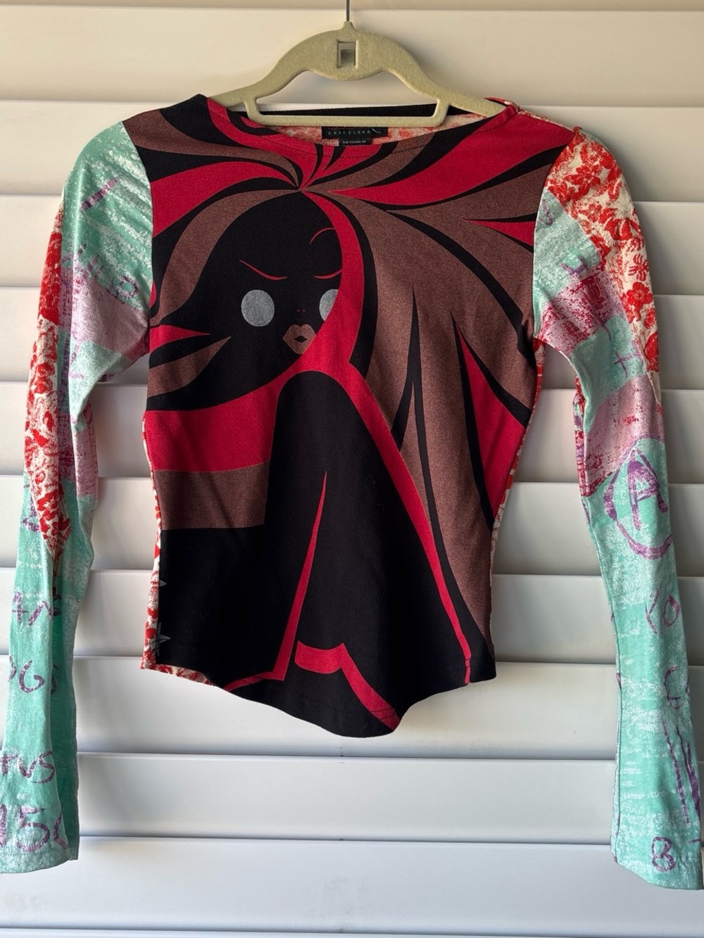 Vintage Y2K Custo Barcelona Graphic Face Pop Art Long Sleeve Top Size XS/1